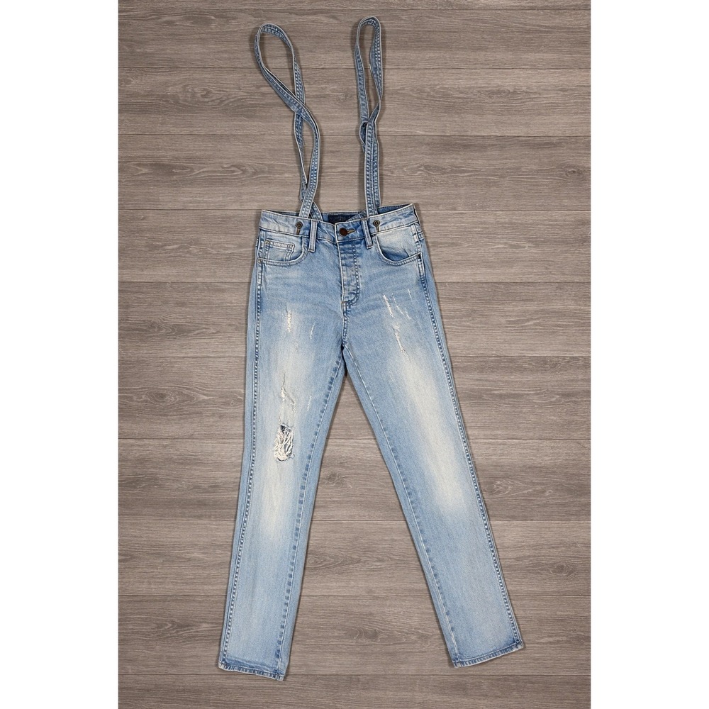 Lucky Brand Womens High Rise Distressed Skinny Jeans Suspenders Light Wash 29x27